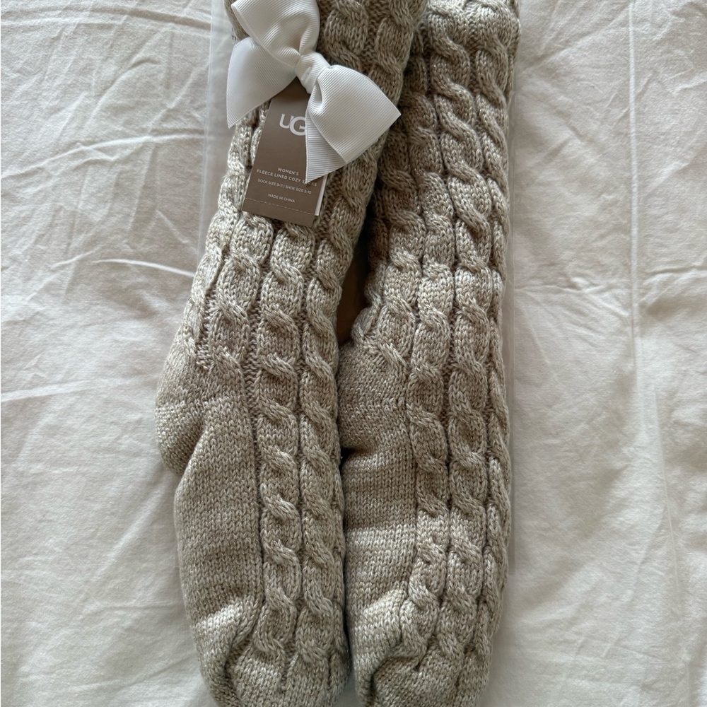 UGG Laila Bow Fleece Lined Socks - Cream & Gold NWT